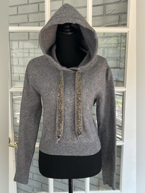 ZARA Knit Gray Pullover Hoodie Women’s S Rhinestone Accents